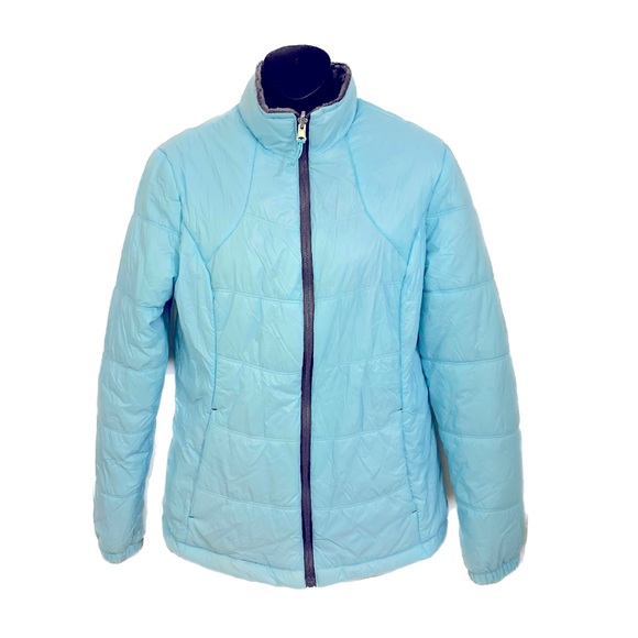 Free Country Lightweight Puffer Jacket Aqua Blue Green Fleece Lined Medium Tall - Picture 1 of 5